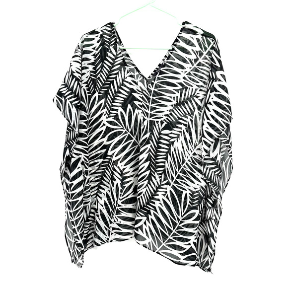 NYDJ‎ size XS short sleeve coverup top semi sheer black white leaf print - Picture 1 of 4